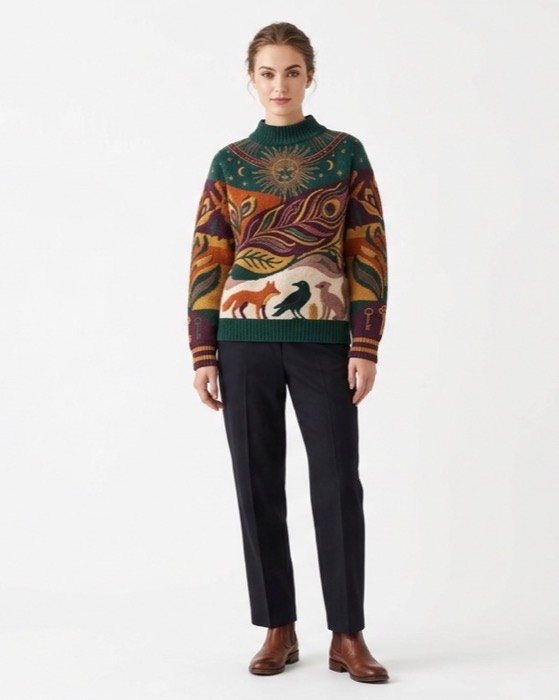 Design render of the 007 Solstice jumper worn